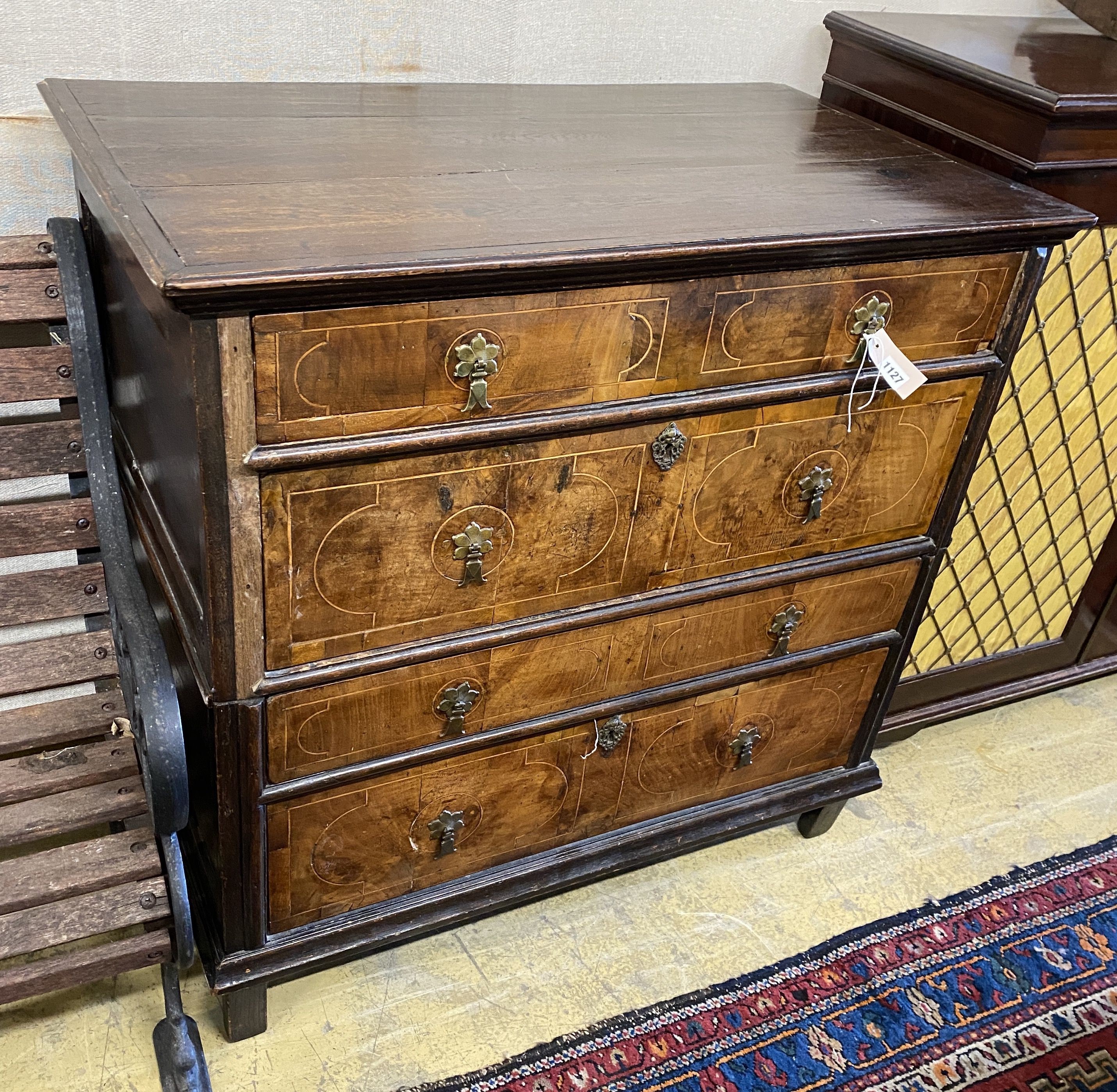 A William and Mary style chest of drawers, width 95cm, depth 55cm, height 95cm